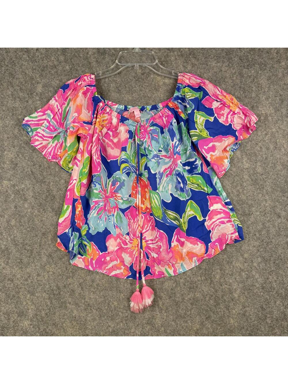 Lilly Pulitzer Sain Off The Shoulder Top 25846 Pink Blue Green Floral Small 508